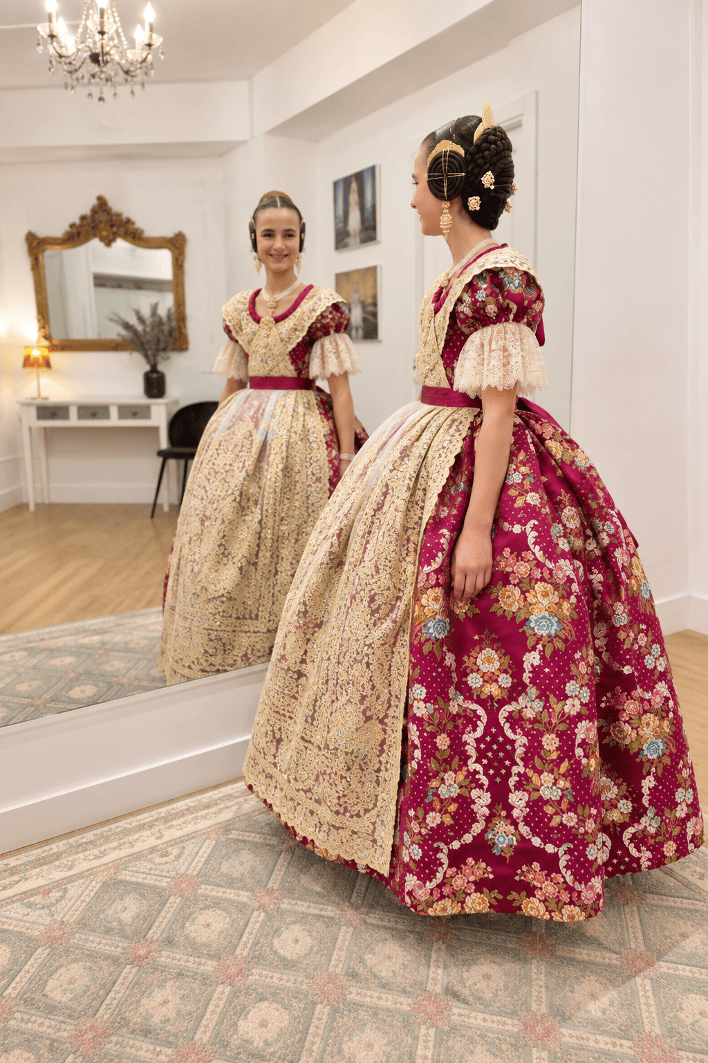 Nerea Lopez, FMI, vestida por Segles Indumentaria 